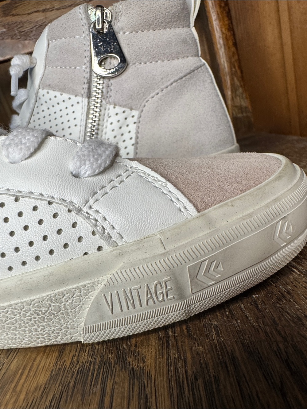 Vintage Havana Cream & Blush High-Top Sneakers with Metallic Star - Picture 7 of 11
